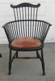Old Antique Pair Of American Comb Fan Back Windsor Arm Chairs W Velvet Seats 1800-1899 photo 3