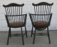 Old Antique Pair Of American Comb Fan Back Windsor Arm Chairs W Velvet Seats 1800-1899 photo 4