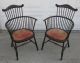 Old Antique Pair Of American Comb Fan Back Windsor Arm Chairs W Velvet Seats 1800-1899 photo 6