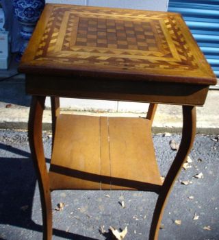 Antique/vintage Center Table With Checkerboard Wood Inlay photo