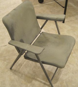 Russel Wright Mid - Century Metal Folding Chair,  Eames Era,  Sandblasted & Ready photo