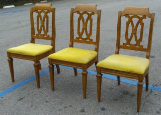 Vintage Hollywood Regency Curved Wood Dining Room Chairs Mustard Yellow Cushions photo