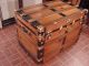 Refinished Flat Top Steamer Trunk Antique Chest With Working Lock & Key & Tray 1800-1899 photo 3