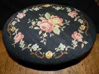Vintage Needle Point Top Small Foot Stool photo