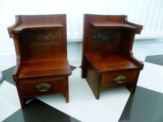 Fine Pair Of Antique Victorian Art Nouveau Walnut Bedside Cabinets Tables C1880 photo