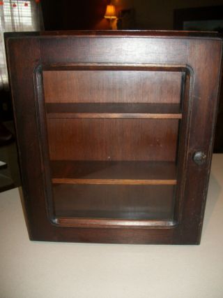 Antique Vintage Wood Medicine Curio Wall Cabinet Cupboard W/shelves,  Glass Door photo
