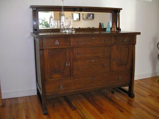 Arts And Crafts Mission Style Mirrored Buffet Console Cabinet photo
