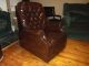 Classic Antique Leather Reclining Chair - Vintage Recliner - - Local Post-1950 photo 1
