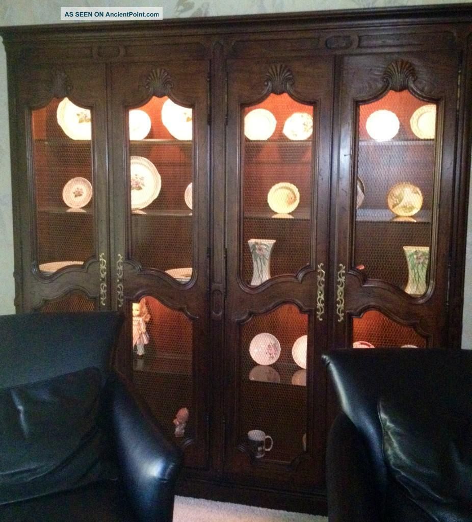One Piece Antique Solid Oak Walnut Stained China Hutch Cabinet Very Rare 1900-1950 photo
