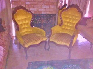 Antique Pair King & Queen Or His & Her Parlor Chairs Classy & photo