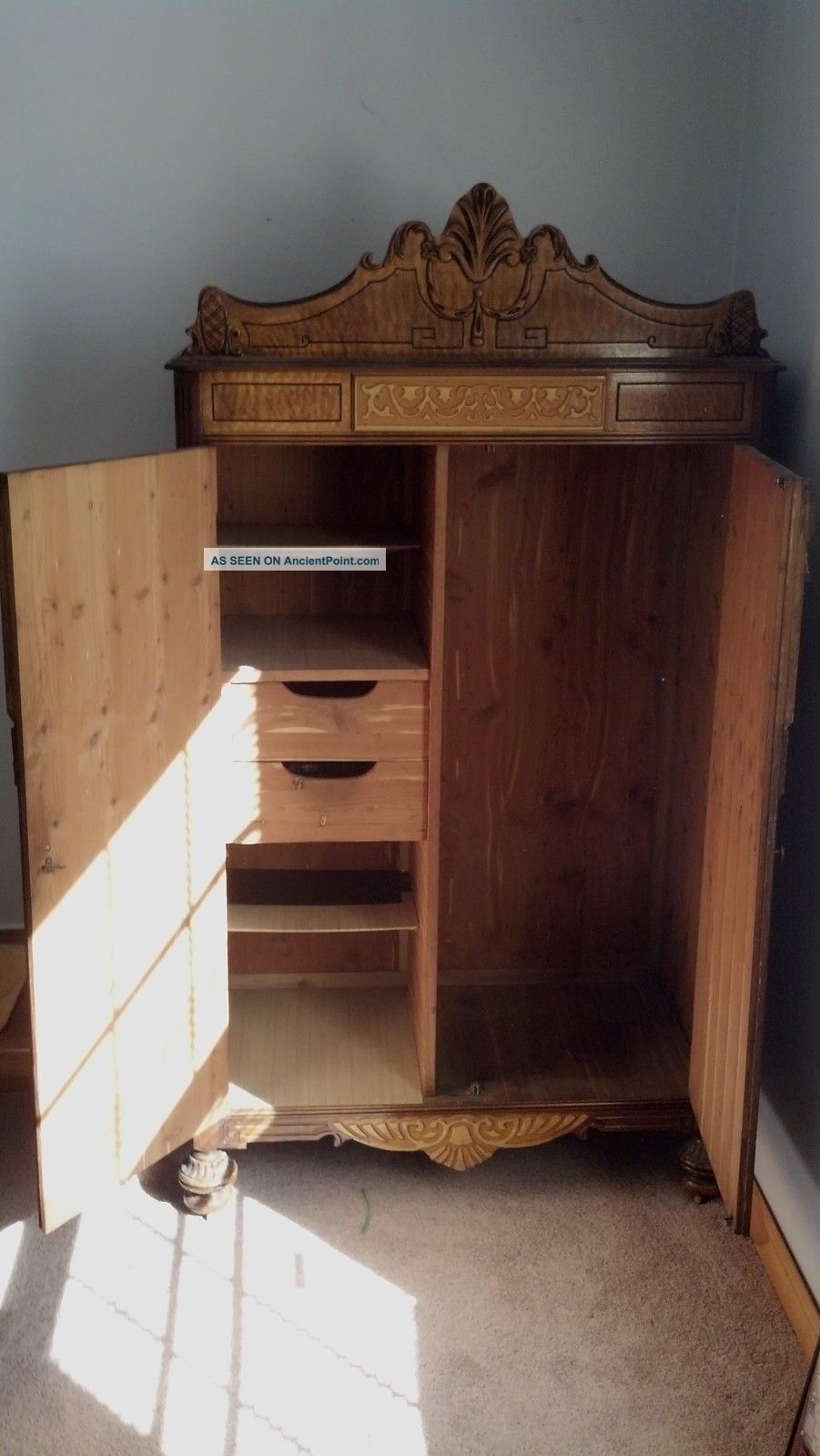 Solid Cedar Wardrobe Storage Cabinet Armoire Closet 1900-1950 photo