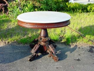 My Best American Victorian Oval Walnut Marble Top Lamp Table C.  1870 Brooks ? photo