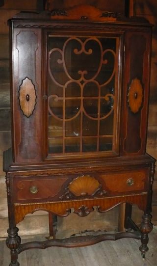 Early 1900 ' S Vintage Wood China Cabinet.  Ornate All photo