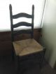 Antique Wooden Chair With Rush Seat Blue Washed Color 1900-1950 photo 3