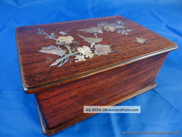 Victorian Mother Of Pearl Inlaid Rosewood Box Birds On Grapevine Boxes photo