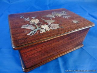 Victorian Mother Of Pearl Inlaid Rosewood Box Birds On Grapevine photo