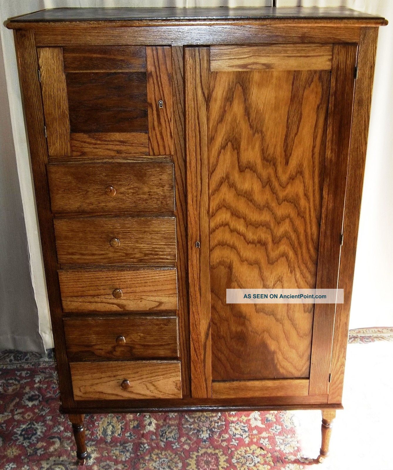 Antique Oak Chifferobe Wardrobe/ Cabinet/ Dresser With Bonnet 1900-1950 photo