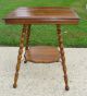 Antique Victorian Era - 2 Tier - Tiger Oak Side Table With Spiral Legs 1800-1899 photo 1
