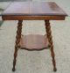 Antique Victorian Era - 2 Tier - Tiger Oak Side Table With Spiral Legs 1800-1899 photo 4