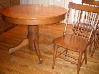 Antique Solid Oak Pedistal Table And Four Chairs photo