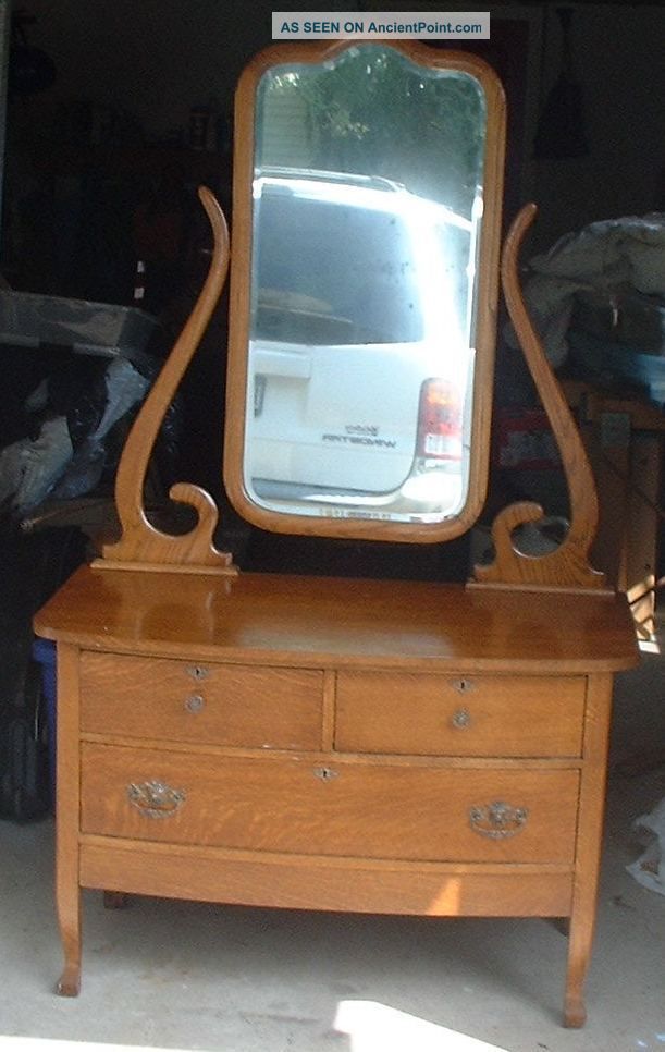 Antique Golden Oak Dresser With Mirror 1900-1950 photo