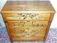 Antique Tall Four Drawer Oak Chest/ Dresser With Engraved Scroll Accents 1900-1950 photo 3