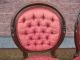 2 Antique Victorian Balloon Back Fireside Parlor Chairs Button Tuft Walnut Frame 1800-1899 photo 2