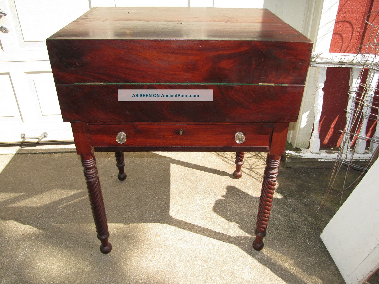 Antique 1800 ' S Walnut Postal Drop Front Desk Twist Legs Rare Square Top 1800-1899 photo