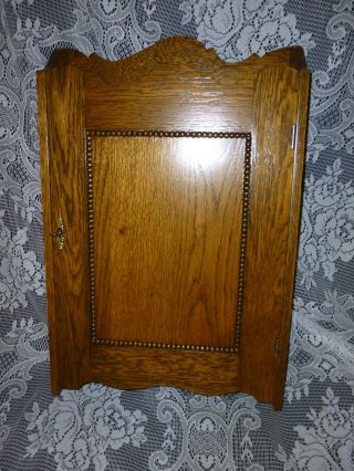 Antique Oak Medicine Cabinet,  Refinished Lock And Key Brass Keyhole Cover photo