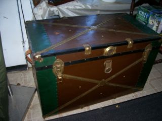 Vintage Metal Flat Top Trunk photo