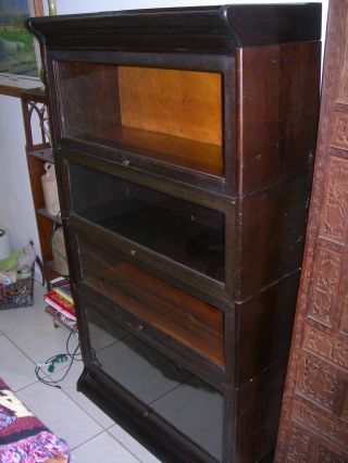 Antique Vintage Gunn Barrister Bookcase 4 Sectional W/ Top & Base Glass photo