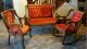 Tiger Oak Parlor Set W/ Red Velvet Upholstery,  Settee,  Armchair,  Rocking Chair 1800-1899 photo 10