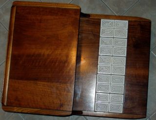 Vintage Lane Bi - Level Walnut Tiled End Table With Slanted Front Legs photo