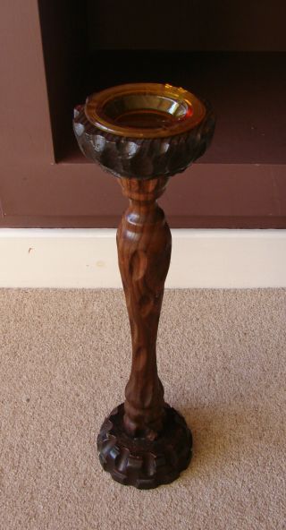 Floor Standing Ashtray Stand Smokers Companion 1930s Black Forest Oak Art Deco photo