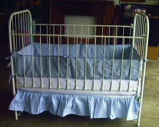 Antique White Iron Baby Crib - Great For Doll & Quilt Display - Springs & Mattress photo