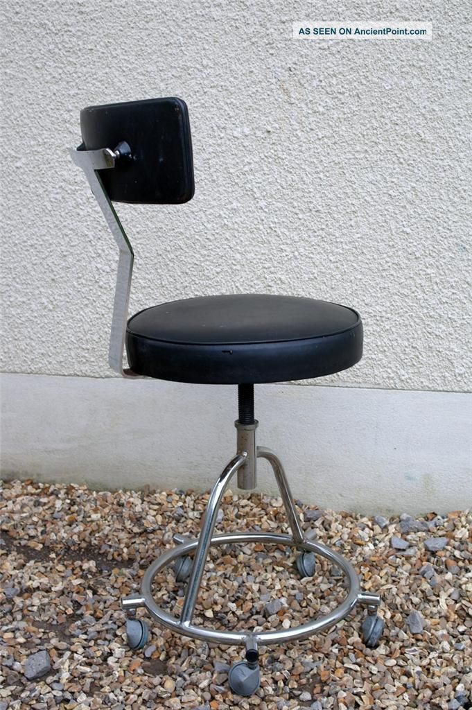 Vintage Industrial Stool,  Steel Mid Century Swivel Chair Retro Draughtsman Chair 1900-1950 photo