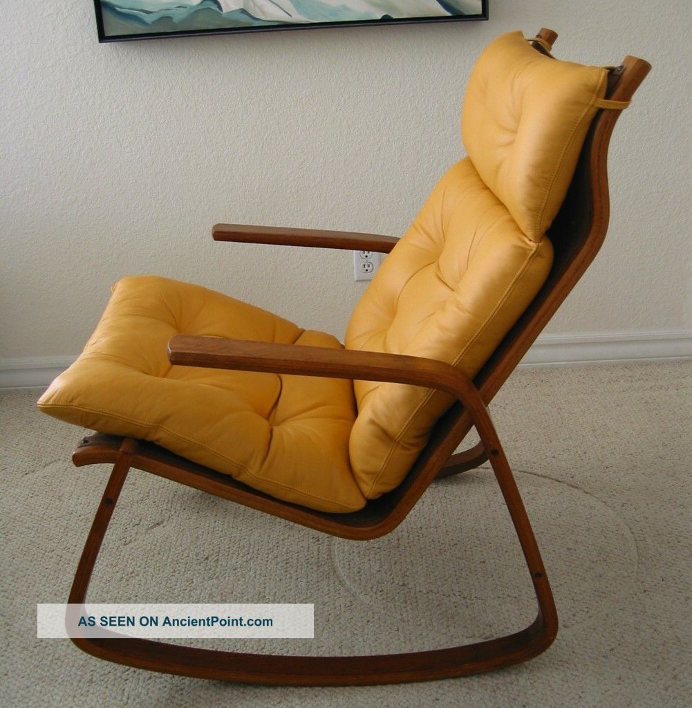 Danish Modern Teak - Like Supple Leather Rocker Rocking Chair Post-1950 photo