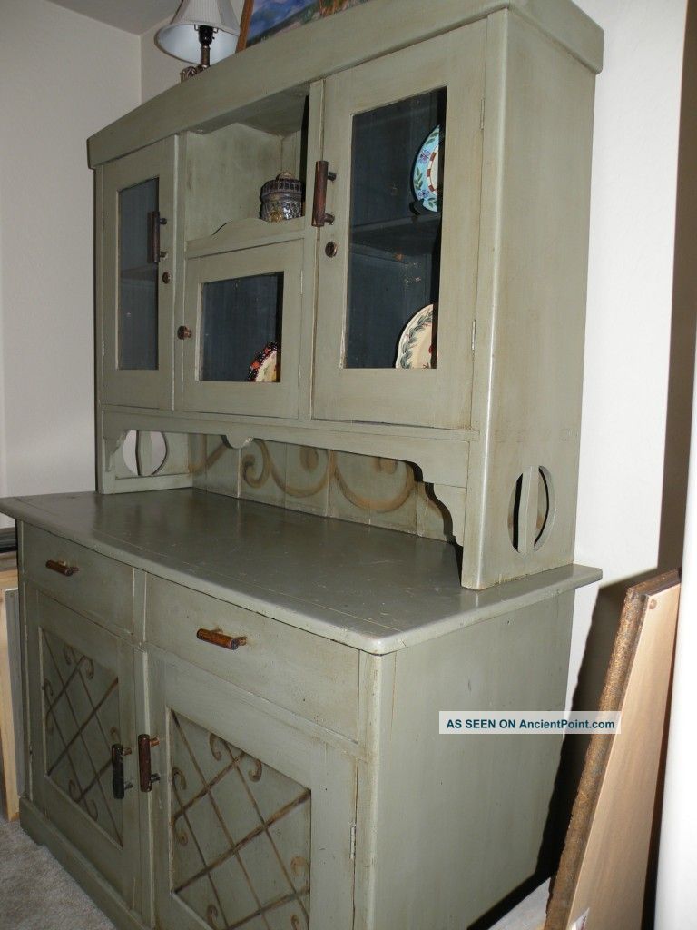 Mid - 19th Century Buffet Hutch,  Step - Back,  Cupboard With 3 - Glass Doors 1800-1899 photo