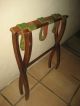 Luggage Rack Wood Folding Vintage Antique Enbroiderded 3 Straps Green Gold White Unknown photo 2
