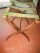 Luggage Rack Wood Folding Vintage Antique Enbroiderded 3 Straps Green Gold White Unknown photo 6
