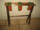 Luggage Rack Wood Folding Vintage Antique Enbroiderded 3 Straps Green Gold White Unknown photo 7