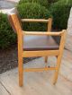 Vintage Thonet Usa Made Oak Arm Chair Brown Leather Two Available Post-1950 photo 1