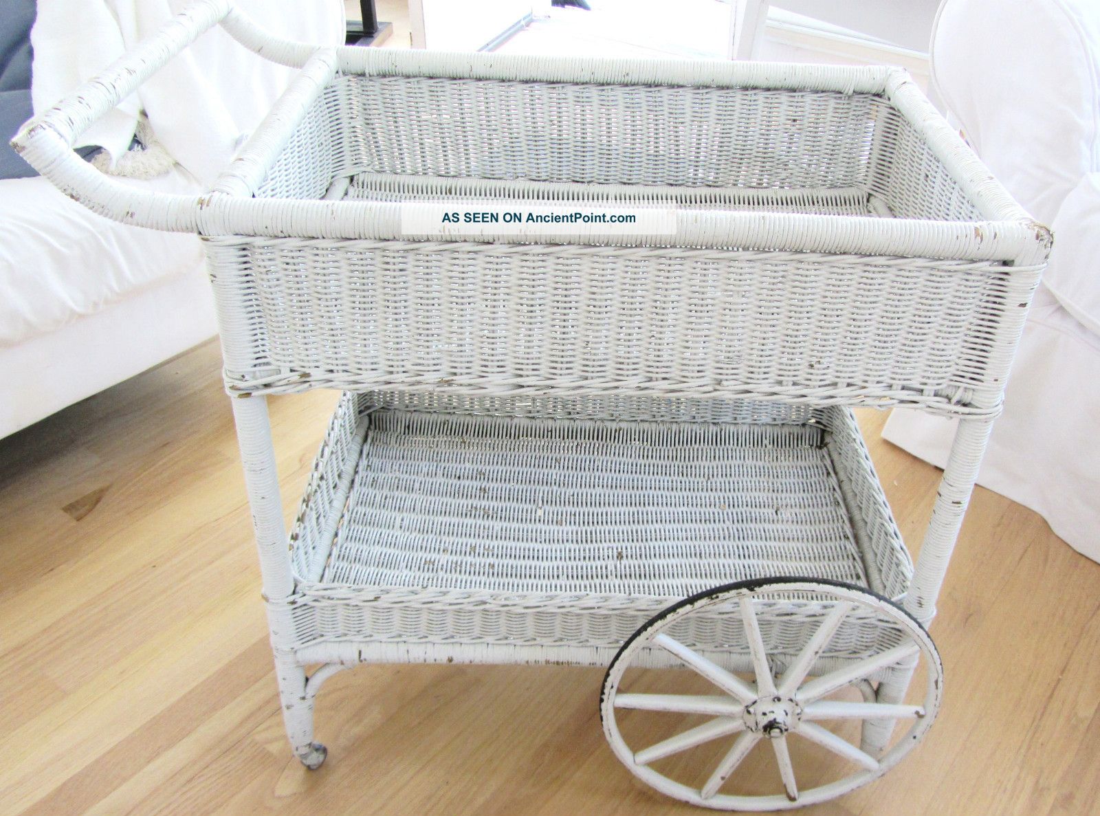 Adorable Shabby Chic White Wicker Tea Cart Other photo