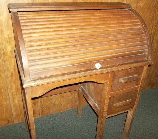 Vintage Youth Roll Top Desk W\ 2 Drawers Roll Top Works Smoothly Great Gift. photo