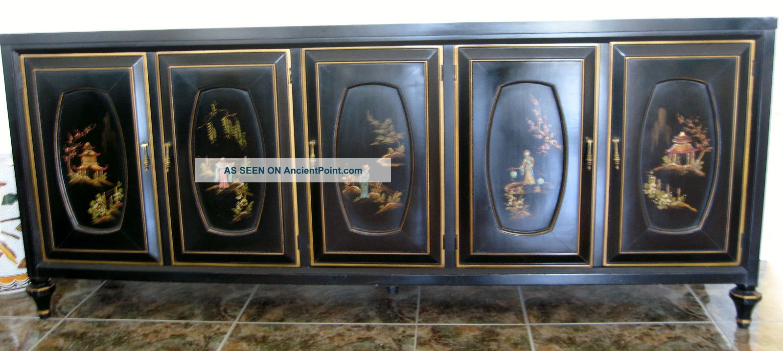 Sideboard Cabinet/ Buffet 100% Wood Black Col.  & Colorful Chinese Ornaments Unknown photo