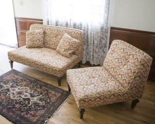 Vintage 1960s Two Piece Cordoba Ikat Sofa Couch And Chair Set photo