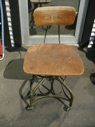 Vintage Uhl Steel Posture Industrial Drafting Rolling Chair Wood Metal Office photo