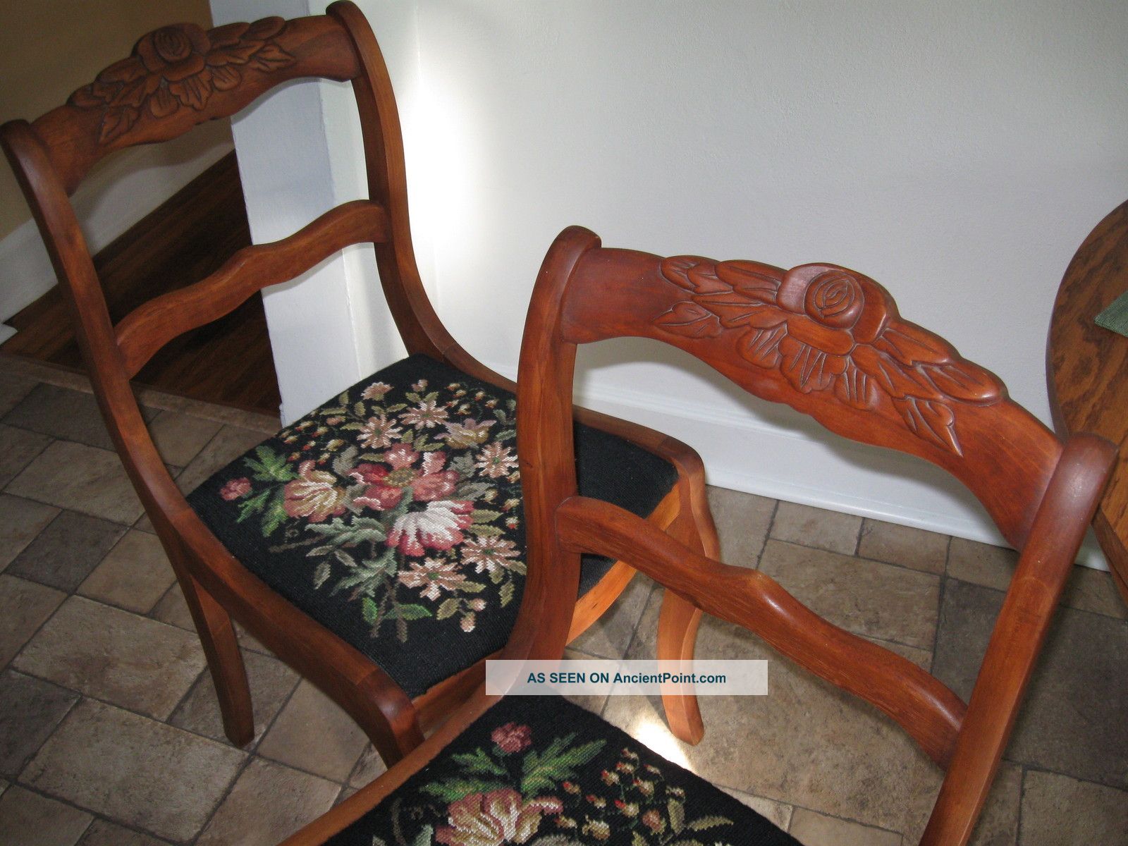 2 Antique Roseback Chairs,  Needlepoint Seats (two More Available) 1900-1950 photo