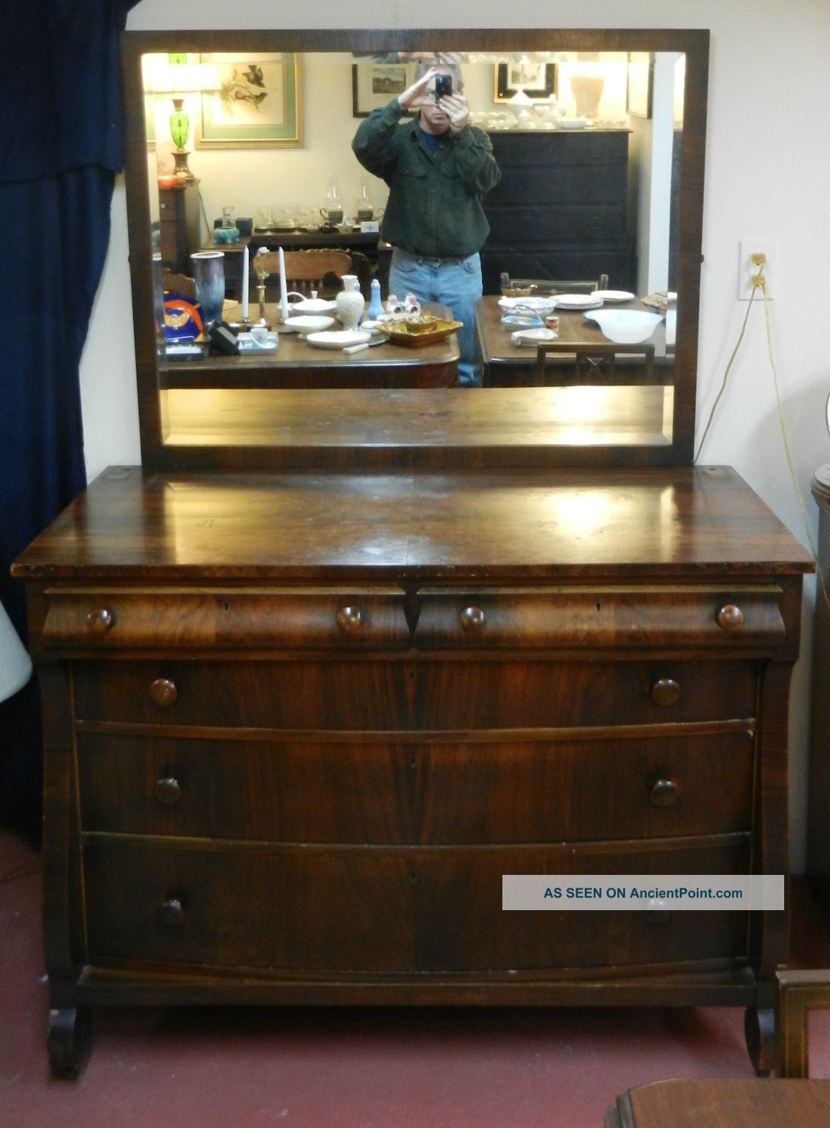 Burl Walnut Veneer Five Drawer Dresser With Mirror By Rishel Furniture Co. 1900-1950 photo