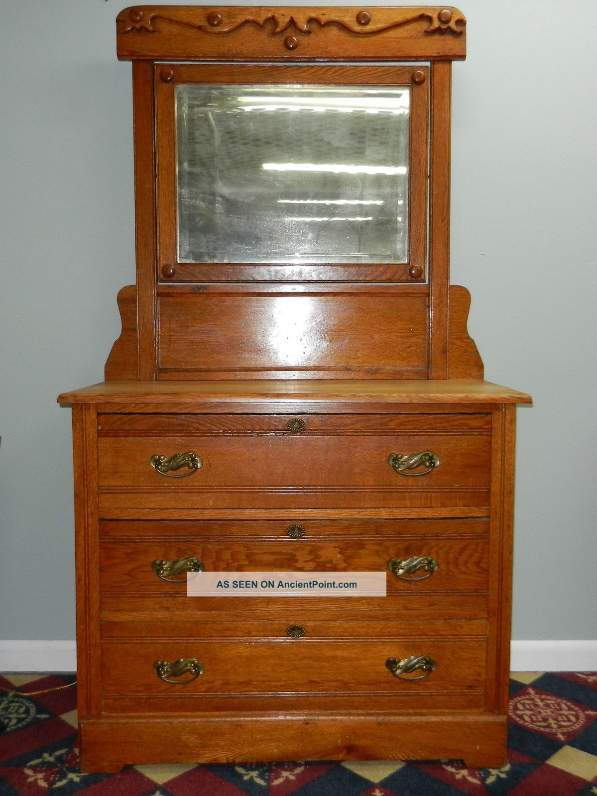 Late Victorian 3 - Drawer Oak Dresser With Mirror 1900-1950 photo